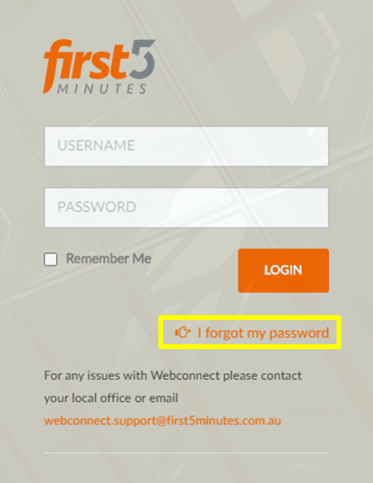 Resetting Password in Webconnect