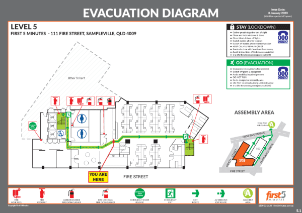 Template of First 5 Minutes emergency evacuation diagram